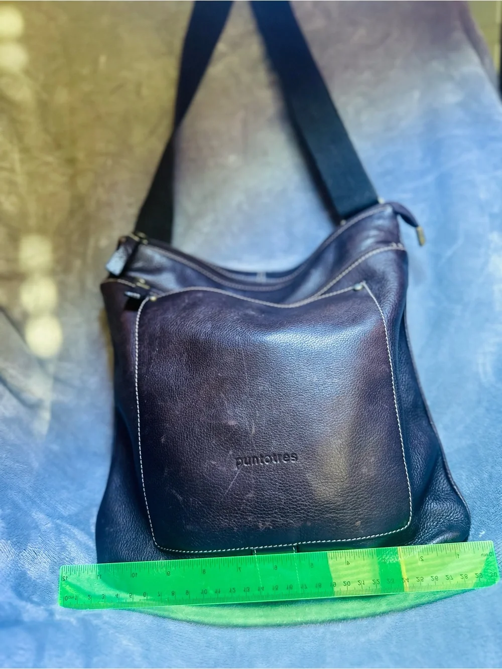 Men's Black Leather Crossbody Messenger Bag with Adjustable Strap